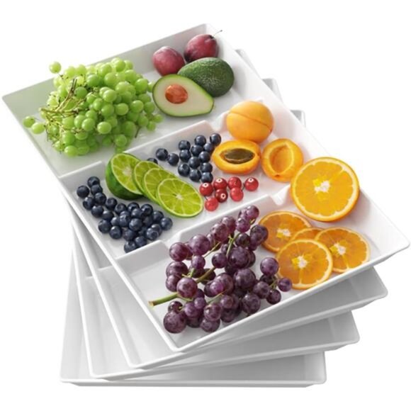 Reusable Plastic Divided Serving Trays Set of 4 Party Snack Appetizer Dessert - Picture 1 of 7